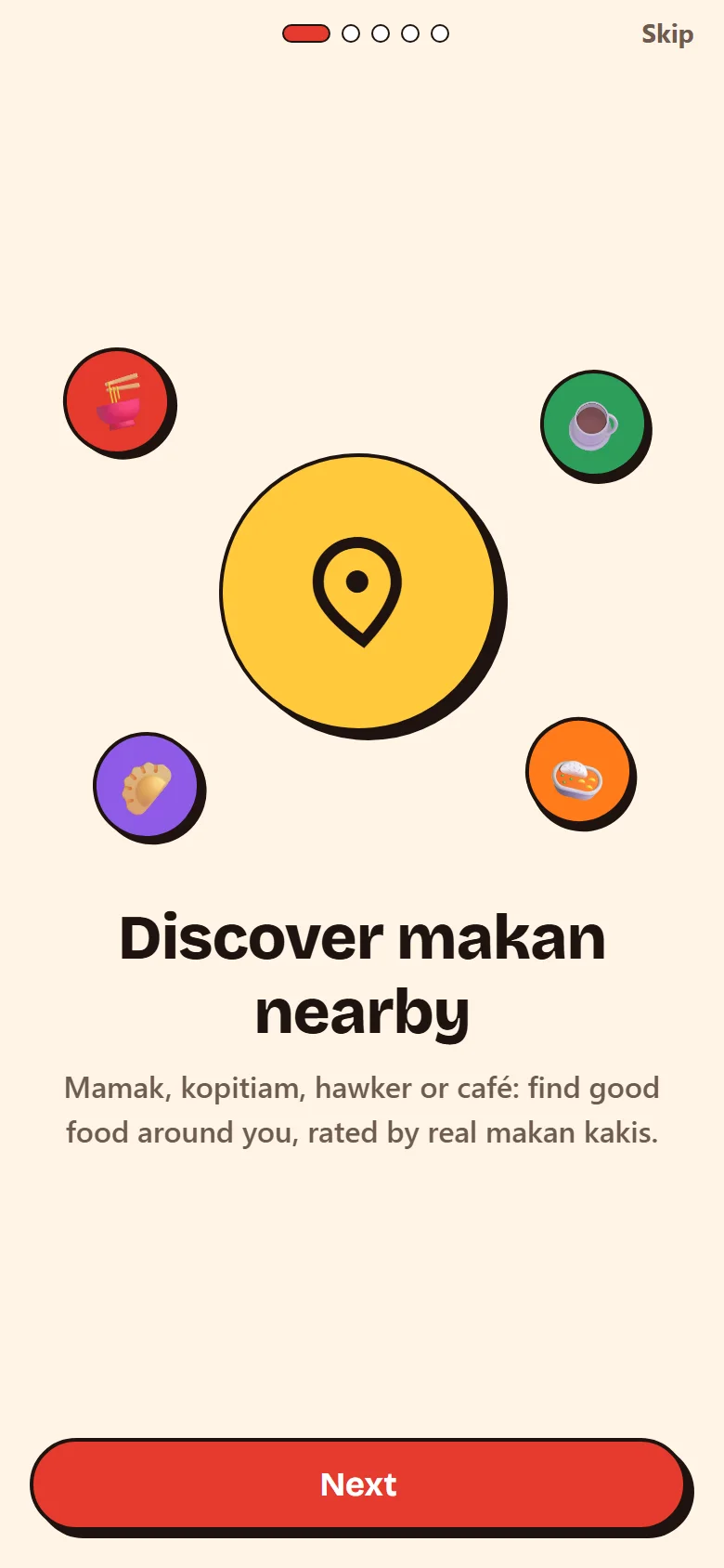 Makan Mana welcome screen: Discover makan nearby